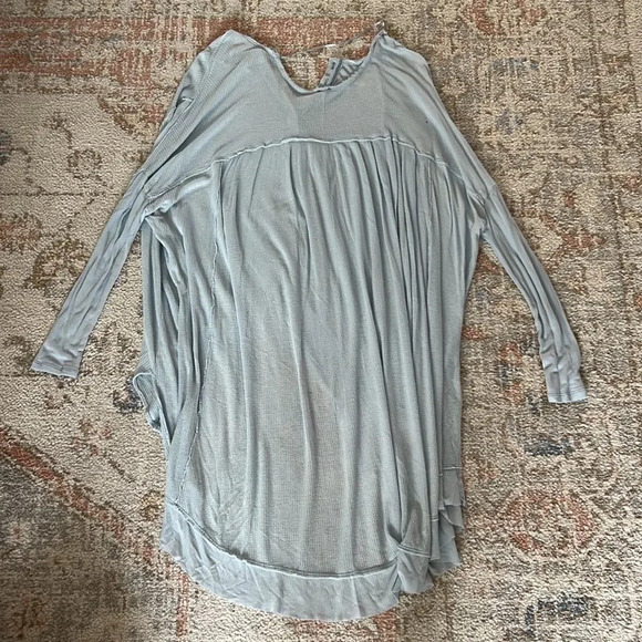 Free People Oversized Linen Blend Light Blue Draped Thermal Henley Top Small - Picture 5 of 9